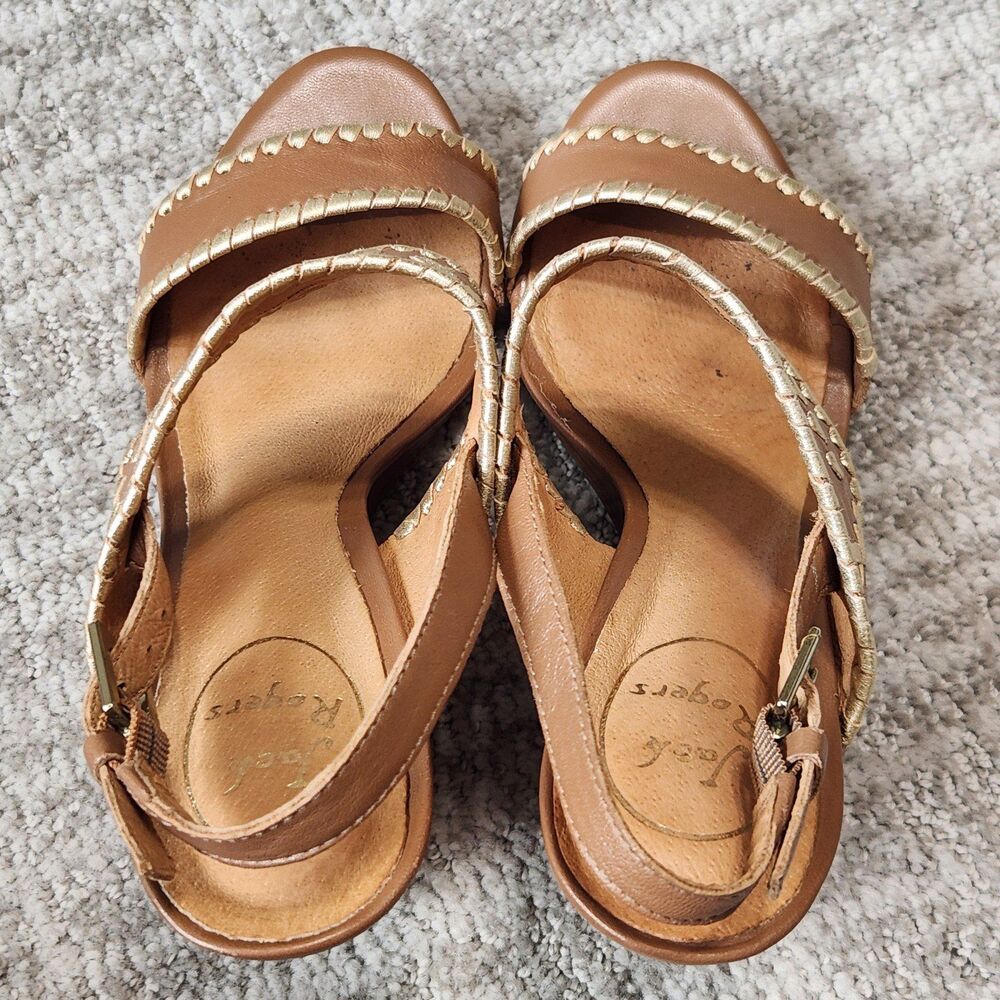 Jack Rogers Vanessa Stacked Platform Wedge Heel Sandal tan gold size 8 - Picture 9 of 12